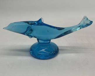 Blue Art Glass Dolphin Figurine