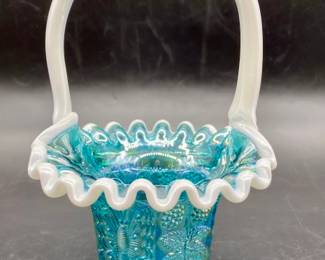 Vintage Fenton Basket- Cased Turquoise to White