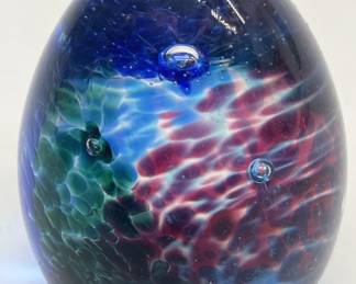 Blue & Multi-Color Art-Glass Egg Paperweight