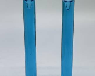 Blue Glass Column Candlesticks
