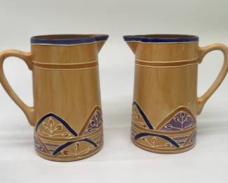 Pair of Block Ceramic Pitchers, Canyon Pattern
