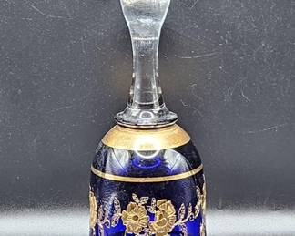Cobalt Blue Glass w/ Gold Trim & Clear Handle Bell