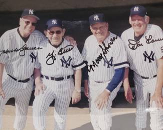 Authentic Autographed Photo of Yogi Berra, Moose
Skowton, Don Larsen & Hank Bauer w COA. 16 X 14"