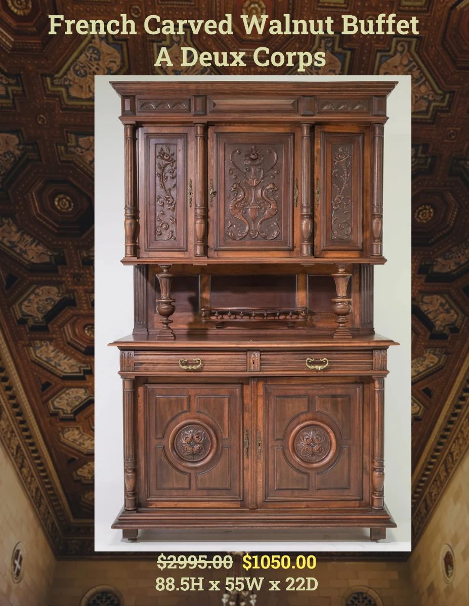 French Carved Walnut Buffet A Deux Corps