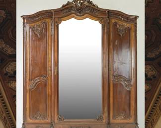 French Louis XV Monumental Walnut Armoire