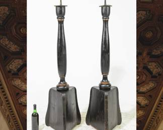 Pair of Painted Large Floor Candle Stands