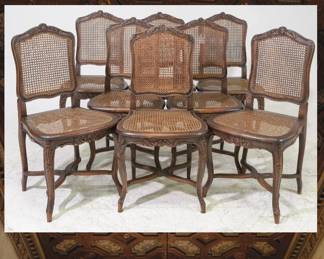 French Regency Walnut Caned Dining Chairs