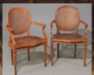 Pair of French Louis XVI Caned Arm Chairs