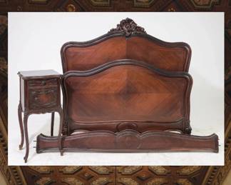 French Louis XV Mahogany Bed with Nightstand