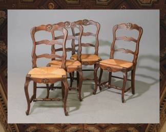 Country French Oak Rush Seat Chairs