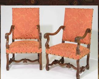 Pair of French Walnut Fireside Arm Chairs
