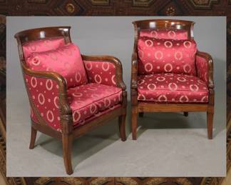 Pair of French Empire Walnut Arm Chairs