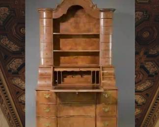 Beautiful Burled Walnut Secretary Bookcase