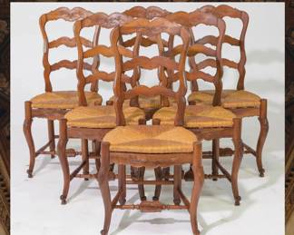 Louis XV Country French Rush Seat Cherry Dining Chairs