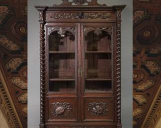 French Louis XIII Renaissance Oak Double Door Bookcase