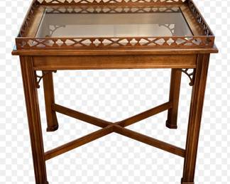 Vintage Chippendale glass-top mahogany side table
