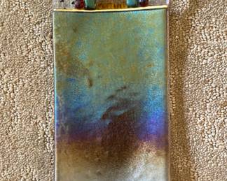 Signed iridescent fused glass tray