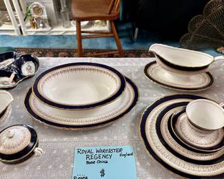 Royal Worcester Blue “Regency” Patter - 8 Place Settings plus Serving Pieces 
