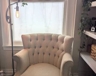 Floor lamp with Edison bulb and side chair