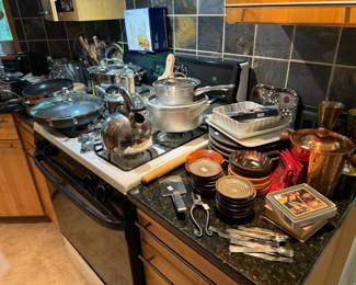 Loads of Kitchen Appliances, Pots, Pans & Dishes