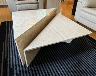 Triangular Travertine Coffee Tables 1970's (51"W x 25"D x 15-1/5"H)