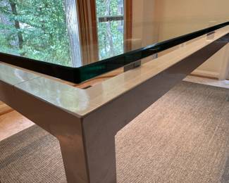 Lifted Glass with Steel Base Rectangular Dining Table (31-1/2"W x 71"L x 29-1/2"H)