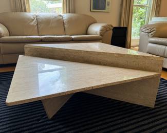 Triangular Travertine Coffee Tables 1970's (51"W x 25"D x 15-1/5"H)