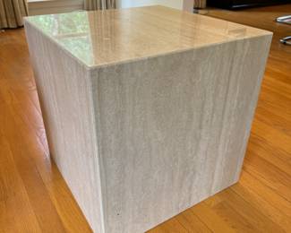 Mid-Century Travertine Side Table (19-1/2"W x 19-1/2"D x 19-1/2"H)