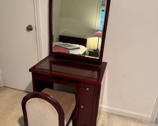 Mini 3 Drawer / 1 Door Vanity with Chair and Adjustable Mirror (17"D x 25-1/2"W x 60"H)