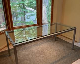 Lifted Glass with Steel Base Rectangular Dining Table (31-1/2"W x 71"L x 29-1/2"H)