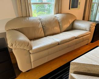 Soft Line Group Furniture Beige Leather 3 Seat Sofa (36"D x 84"W x 28" Back Height)