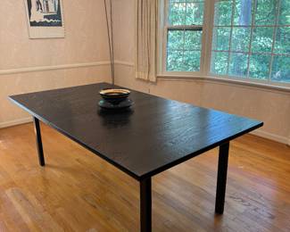 A.B.J. Black Teak Dining Table Made in Denmark (43"W x 28-1/2"H x 43-1/2"L with 2 Leaves 17-1/2"L each)