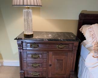 Antique Eastlake Marble Top 4 Drawer / 1 Door Commode (32"W x 16"D x 28"H)