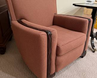 Art Deco Upholstered Wood Detail Armchair (35"W x 35"D x 33" Back Height)