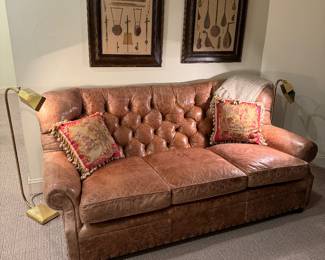 Leather Tufted 3 Seat High Back Sofa (44"D x 84"W x 37" Back Height)