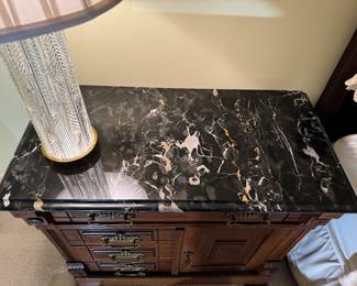 Antique Eastlake Marble Top 4 Drawer / 1 Door Commode (32"W x 16"D x 28"H)