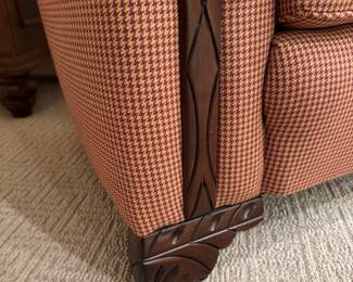 Art Deco Upholstered Wood Detail Armchair (35"W x 35"D x 33" Back Height)