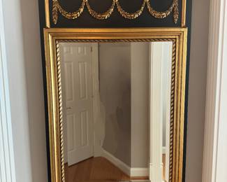 Ebonized French Empire Gold Gilded Wall Mirror (30"W x 47"H x 3"D)
