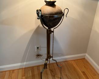 Contemporary Metal And Pottery Floor Lamp (24"D x 56"H)