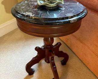 Antique Marble Topped Side Table (14"D x 18"H)