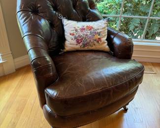 Pearson Tufted Brown Leather Armchair on Casters