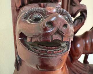 Antique Hand-Carved Foo Dog Book Ends