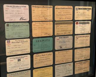 Turn of the century railway / railroad passes framed 