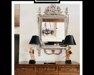 french country dresser
large vintage mirror
antique terra cotta lamps