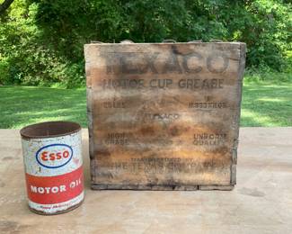 Texaco Shipping Crate and Esso Oil Can