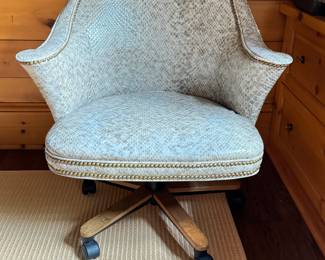 "Madison" Executive Chair Upholstered in Joseph Noble's Grotesque Glossy Faux Snakeskin Upholstery and Finished with Nailhead Trim. Measures 32.5" W x 27.5" D x 38.5" H. Photo 1 of 4.