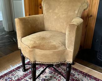Suede Upholstered Armchair with Nailhead Trim. Photo 1 of 5.