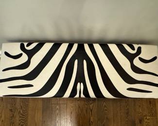 Faux Hair-On-Hide Zebra Bench with Satin Nickel Finish Metal Frame. Measures 48" W x 16" D x 19" H. Photo 2 of 3.
