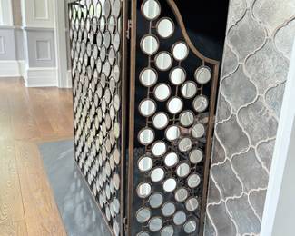 Hand-Forged "Reflections" Metal Fireplace Screen with Antiqued Gold Finish. Measures 56" W x 35" H. Measures 56" W x 35" T. Photo 2 of 2.