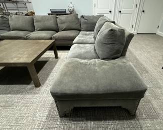 Three-Piece Moleskin Grey Upholstered Sectional Sofa with Contrasting Moleskin Grey Herringbone Fabric on Middle Section. Left Section Measures 116" x Middle Section Measures 154" x Right Section Measures 116". Photo 5 of 8.